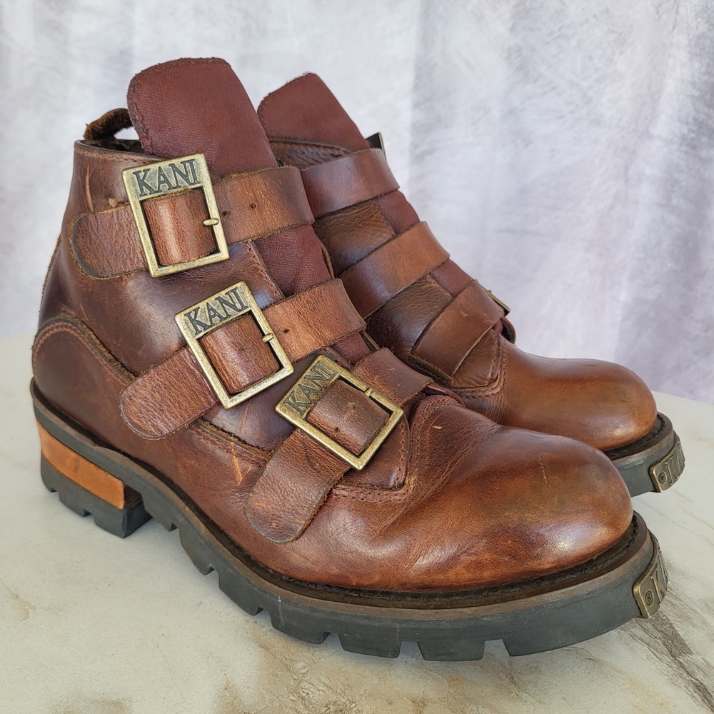 Karl Kani 3x Buckle Logger Biker Boots Cognac Men's 9.5